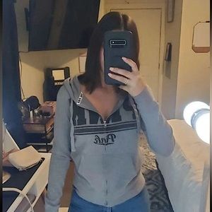 PINK grey full zip sweater hoodie drawstrings size XS